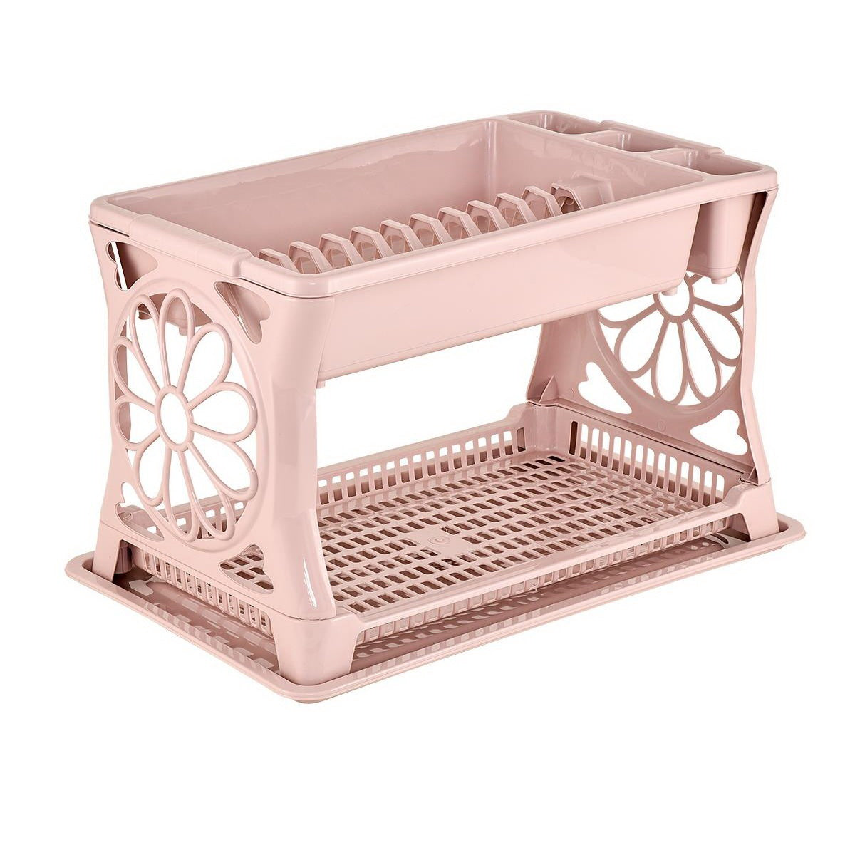 Durane 2 Tier Dish Drainer With Glass Holder & Drip Tray (Pink)