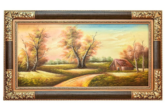 HME-V-1301 Pastoral Autumn Landscape Ornate Framed Original Oil Painting