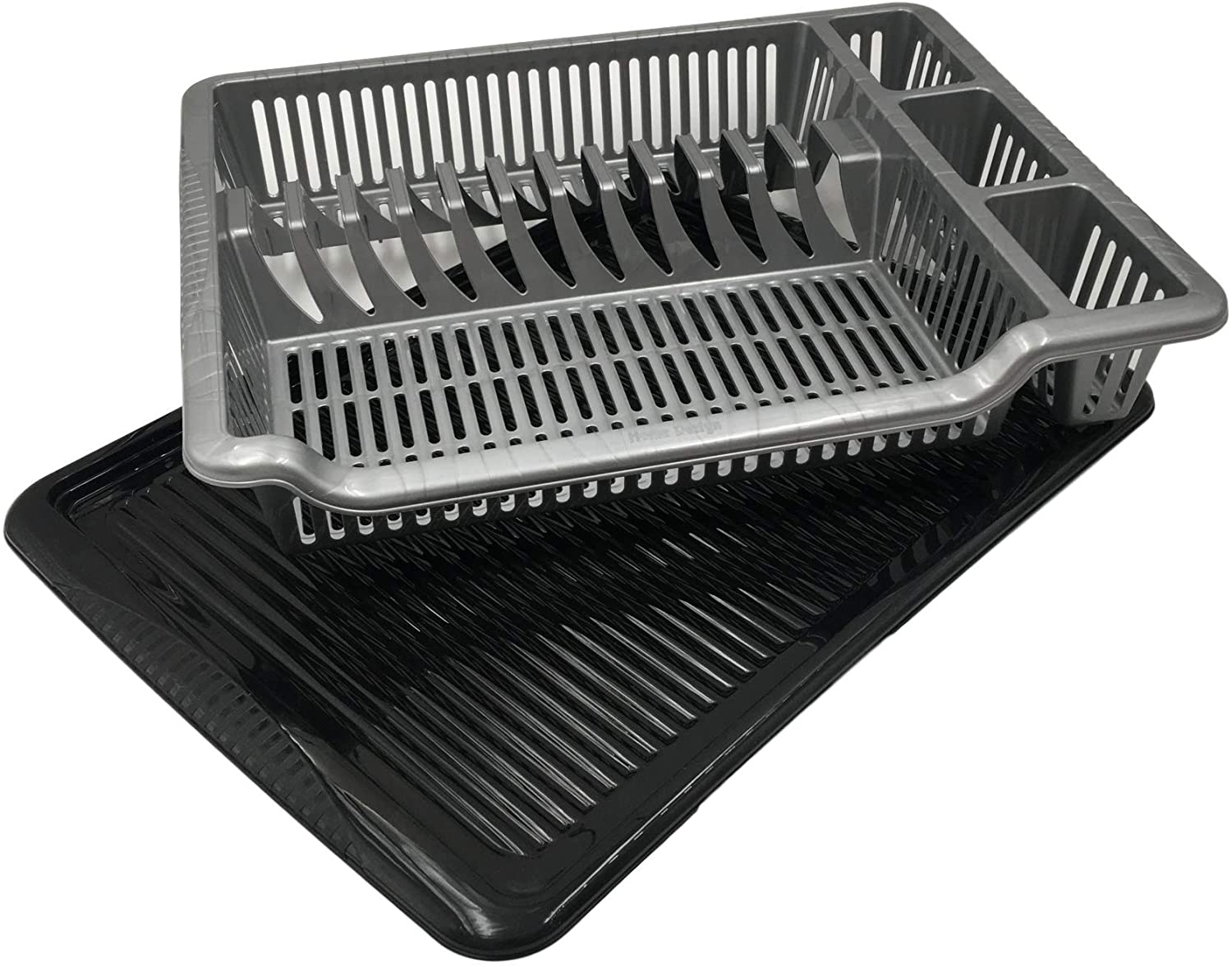 Large Dish Drying Rack with Drainboard Set【12.8-20】Expandable Compact  Dish Drainer, One-Piece Gray